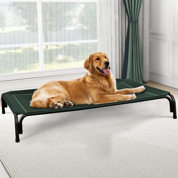 Czpalo Outdoor Elevated Dog Bed for Large Sized Dogs, No-Tool Assembly. | Raised design promotes airflow. Tool-free assembly, easy-to-clean mesh, portable, with anti-skid feet. Indoor/outdoor use.