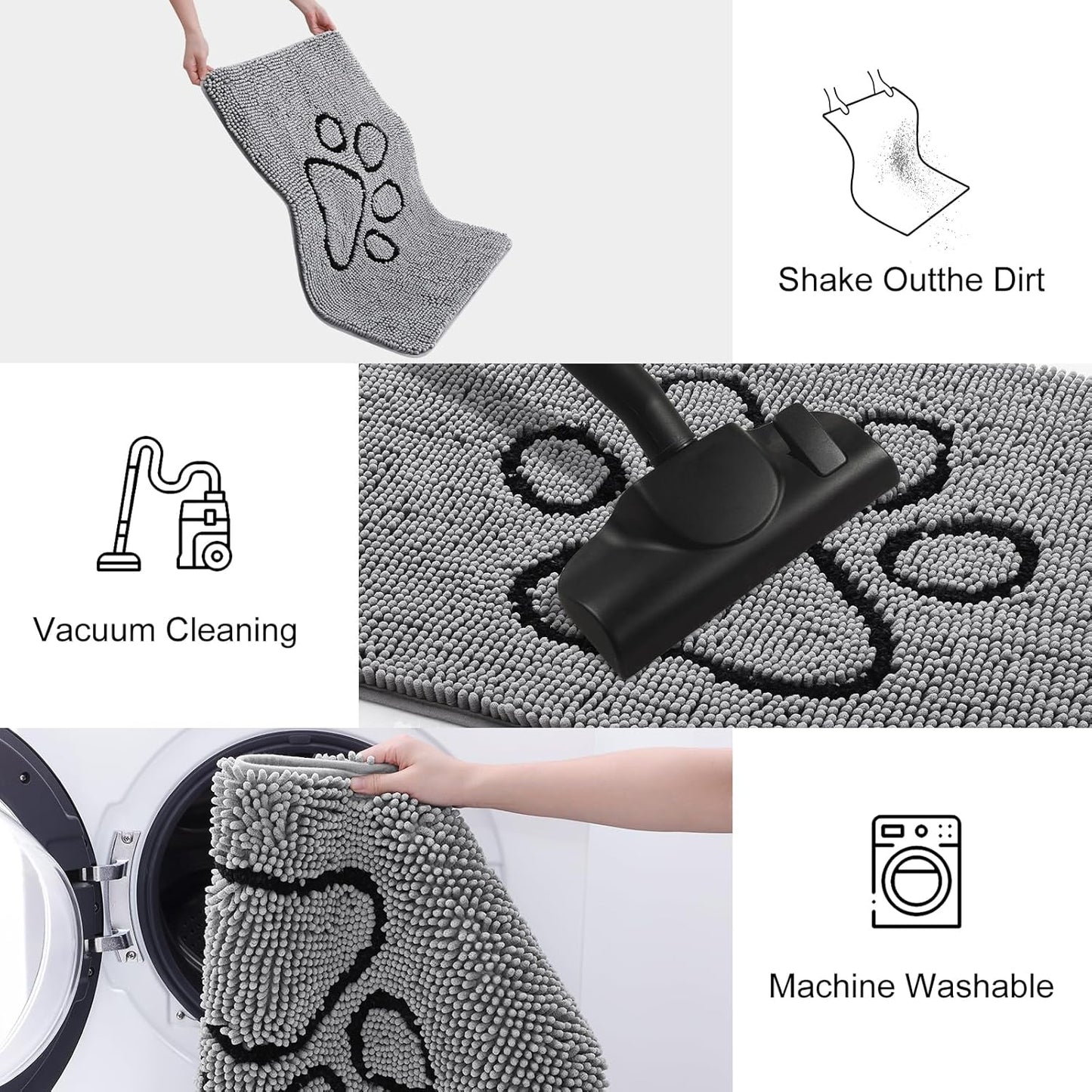 Smiry Dog Door Mat for Muddy Paws, Absorbent Dirt Trapper Non Slip Quick Dry Washable Chenille Mat for Mud Dogs, Entry Rug for Indoor and Outdoor (24x44 Inches, Grey)