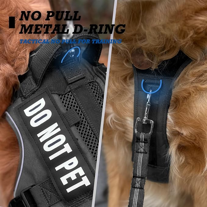 Tactical Dog Harness for Medium and Large Breeds, Air Dog Vest No Pull with Reflective Do Not Pet Patches, Breathable Dog Molle Vests for Training Walking Hunting Black