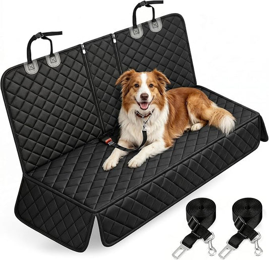 Yuntec Dog Car Seat Cover for Back Seat, Pet Seat Cover Waterproof Rear Seat Protector Scratchproof Back Car Seat Cover fits Middle Armrest for Cars Suvs Truck (55” Width) - Black