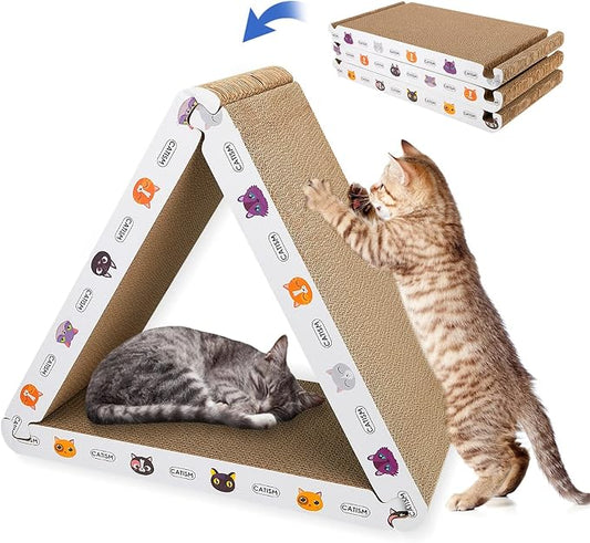 CATISM Cat Scratcher Cat Scratching Board - Foldable - Triangle, 6 Usable Sides Scratchers for Indoor Cats, Durable Recyclable Cats Cardboard Vertical(Pack of 3) | Durable recycled cardboard, non-toxic, easy assembly, 6 usable sides, with organic catni...