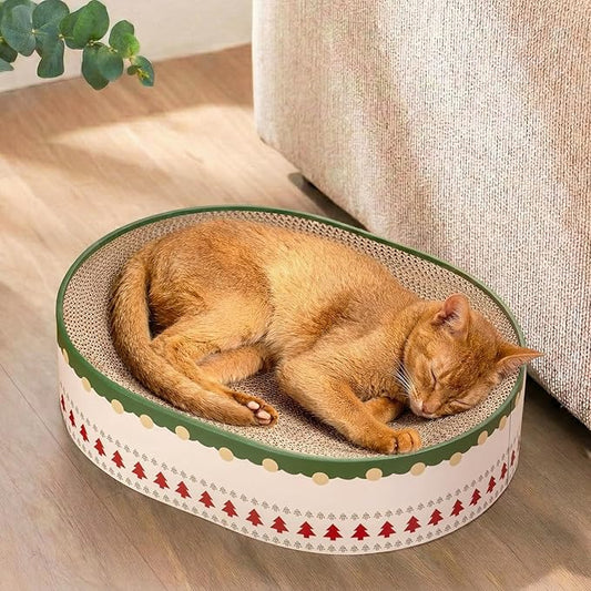 Conlun Oval Cat Scratcher Bed | Scratching Bowl Lounge for Kittens | Medium | Corrugated Cardboard Pad | Concave Shape | No Mess Enclosed Base | Serves as Couch Furniture Protector