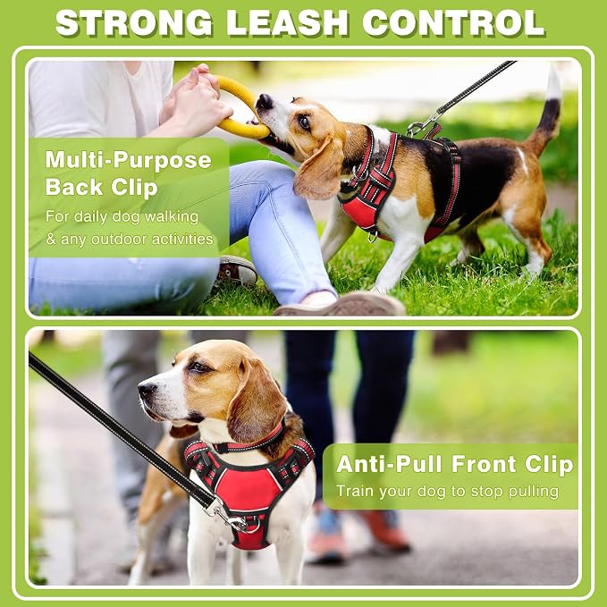 Dog Harness No Pull, Pet Harnesses with Dog Collar, Adjustable Reflective Oxford Outdoor Vest, Front/Back Leash Clips for Small, Medium, Large, Extra Large Dogs, Easy Control Handle for Walking
