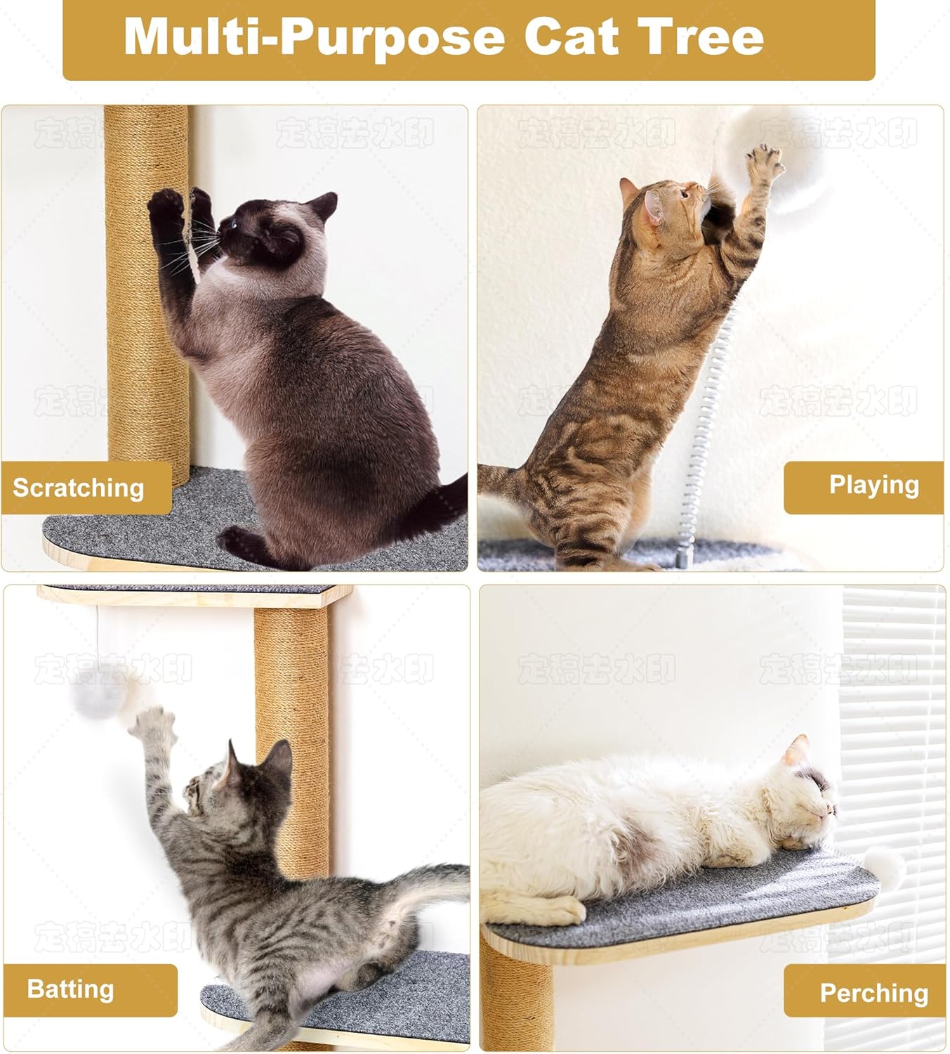 Wall Mounted Cat Tree for Kittens & Small Cats, 4-Tier Cat Wall Climber with Adjustable Grey Felt Platforms, Cat Shelves & Furniture, 49” Tall for Under 30lbs