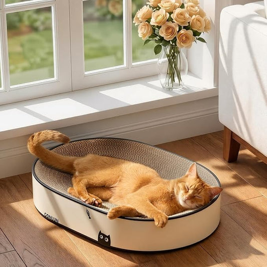 Conlun Oval Cat Scratcher Bed | Scratching Bowl Lounge for Cats | Large | Corrugated Cardboard Pad | Concave Shape | No Mess Enclosed Base | Serves as Couch Furniture Protector