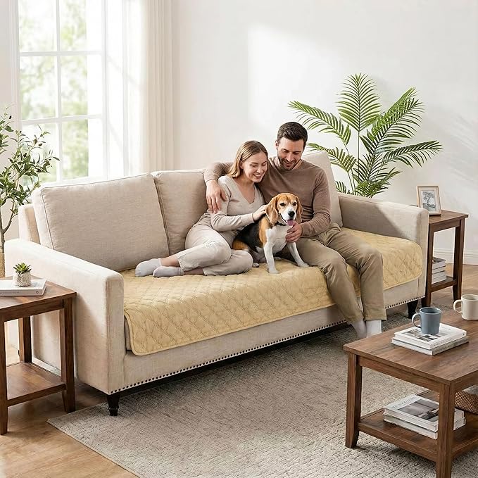 Waterproof Dog Blanket, Couch Cover for Dogs Washable, Reversible Dog Bed Cover, Couch Furniture Protector. (Dark＆Light Beige, 30 X 53 Inch - 1 Pack)
