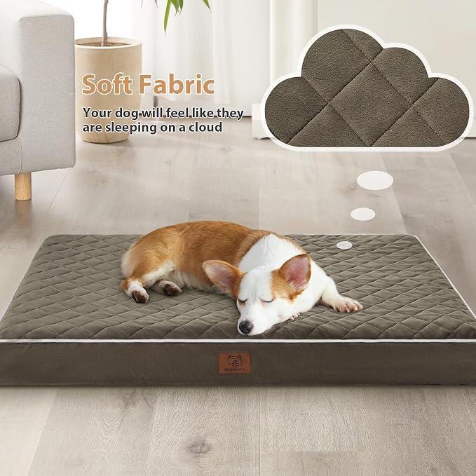WNPETHOME Orthopedic XXL Dog Beds for Large Senior Dog Bed Comfy Sleeping | XXL Washable Waterproof Dogs Bed with Removable Cover, Multi-Needle Quilting Dogs Crate Bed for Relax , Dark Green 47x29 Inch