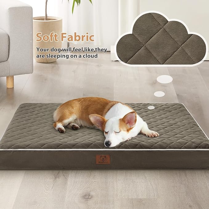 WNPETHOME Orthopedic XXL Dog Beds for Large Senior Dog Bed Comfy Sleeping | XXL Washable Waterproof Dogs Bed with Removable Cover, Multi-Needle Quilting Dogs Crate Bed for Relax , Dark Green 55x42 Inch