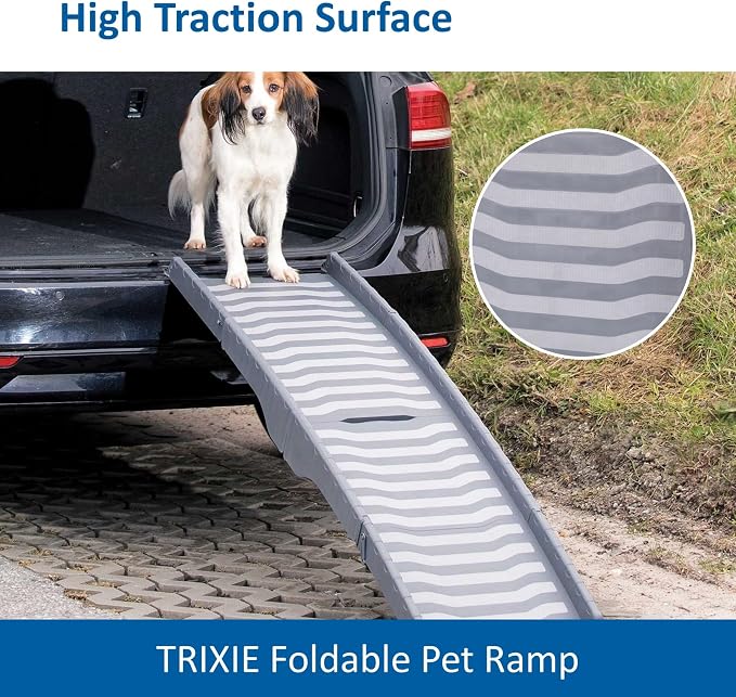 TRIXIE 59-in Pet Ramp for Small to Medium Dogs up to 55 lbs, Foldable and Lightweight Easy to Store | Folding Dog Ramp with High Traction Surface, Ideal for Cars and SUVs, Foldable, Easy to Store and Clean