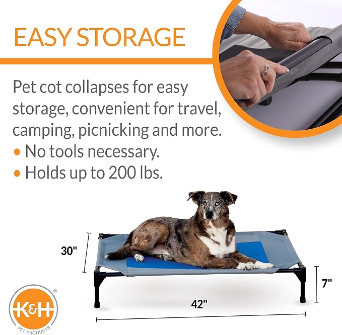 K&H Pet Products Coolin' Pet Cot Elevated Pet Bed Gray/Blue Large 42 X 30 X 7 Inches