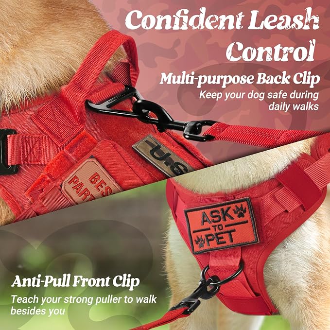 rabbitgoo Tactical Dog Harness for Small, Heavy Duty Military No Pull Vest | Sturdy Metal Buckles, 5 Adjustments, Molle System, Powerful Pullers for Training, Hunting, Outdoor, Red, Small