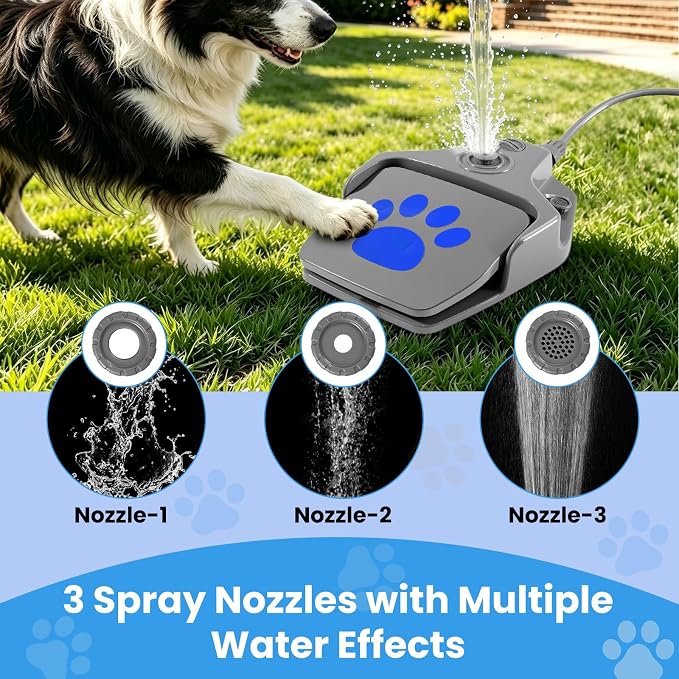 Outdoor Dog Water Fountain, Paw Activated Pet Water Dispenser, Step On Dog Sprinkler, Dog Drinking Station for Medium Large Dogs, Yard & Garden - Hose Connected, No Tank Design