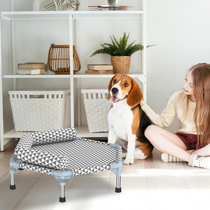 Kuntrust Orthopedic Dog Bed for Small Dogs，U-Shaped Bolster ，Up to 75 lbs | 6-Sided Design，Elevated Dog bed，Breathable Fabric, Dual-Layer Cotton, Stainless Steel Frame, Anti-Slip Feet