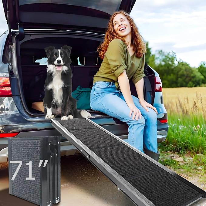 Dog Ramp for Cars SUV Truck-17.3"x71" Heavy Duty Foldable Wide Outdoor Pet Stairs with Non-Slip Surface Portable Folding Design for Large Dogs Up to 250lbs (71" L x 17.3" W)