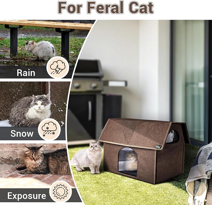MIU Color Outdoor Cat House, Extra Large Weatherproof Cat Houses for Outdoor Cats, Insulated Feral Cat Shelter, Big Cat Bed, 20.5" x 17.5" x 16.6" | Insulated Feral Cat Shelter with Removable Soft Mat, Easy to Assemble,20.5"x17.5"x16.6"