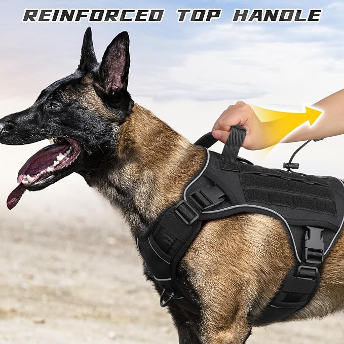 WINGOIN Black Tactical Dog Harness for Extra Large Dogs,No Pull Dog Harness | Heavy Duty with Handle,Adjustable Reflective,Military K9 Style,Big Size Dog Vest,for Great Danen,for Walking Running Hunting