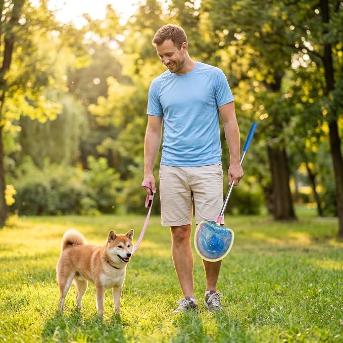 Dog Pooper Scooper with Mesh Net Frame，45 Inch Extendable，Comes with 50 Leak-Proof Waste Bags No Touch No Bending Portable for Small Medium Large Dogs, Perfect for Yard Park Walking and Outdoor Use
