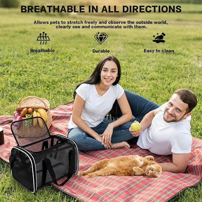 Cat Carrier, Soft-Sided Pet Carrier Bag, Breathable Mesh, Black (White, 20 * 13 * 13)