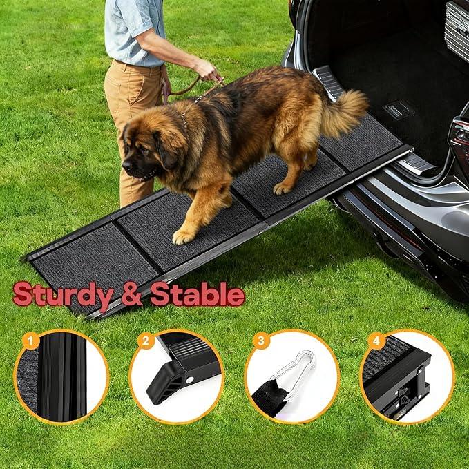 Dog Ramp for Large Pets 71" Non-Slip Car Ramp Stairs | Portable 300 lbs Capacity SUV Truck Ramp with Felt Surface, Protects Joints – Ideal for High Profile Vehicles, SUVs & Pickups