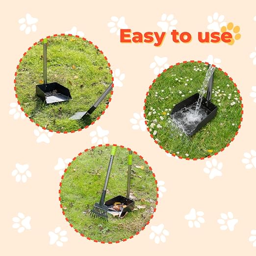30L Dog Poop Trash Can Outside, Dog Waste Container with Pooper Scooper | Foot-pedal lid, removable inner bucket, metal rake, shovel & dustpan, bone bag dispenser with 5 waste bag rolls for yard.