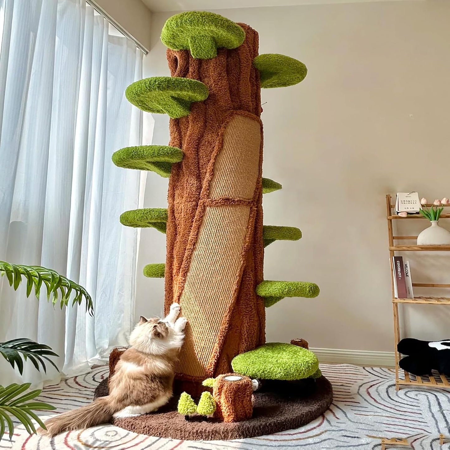 Magic Forest Cat Tree Tower, 90 inches Tall, Real Solid Wood Cat Tree for Multi-Cat Household