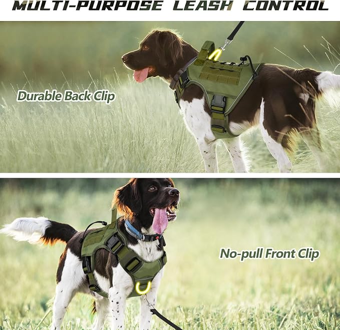 WINGOIN Green Tactical Dog Harness for Extra Large Dogs,No Pull Dog Harness | Heavy Duty with Handle,Adjustable Reflective,Military K9 Style,Big Size Dog Vest,for Great Danen,for Walking Training Hunting
