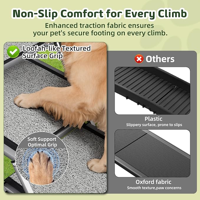 Dog Stairs for Large Dogs, 𝟐𝟎'' 𝐄𝐱𝐭𝐫𝐚 𝐖𝐢𝐝𝐞 Foldable Dog Ramp for Car, SUV & Truck, Non-Slip DogSteps for High Beds, 4-Step Aluminum Frame, Supports up to 250 lbs