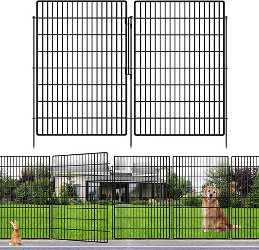 5 Panels Garden Fencing Animal Barrier with Lock, 40 in(H) X 12 ft(L) Dog Fence Outdoor for Yard Rustproof No Dig Decorative Tall Garden Fence Metal Wire Panel Border Rabbit Ground Stakes Fencing