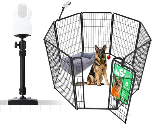 FXW Homeplus Indoor Dog Playpen with Camera Mount, 45" H, 8 Panels | Calm Indoor Play Area, Wider Viewing Angles with Stable Support, for Large Dogs, Patented