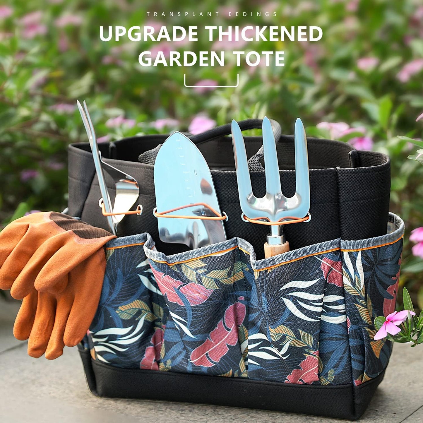 Gardening Tools 9-Piece Heavy Duty Garden Hand Tools with Fashion and Durable Garden Tools Organizer Handbag, Rust-Proof Garden Tool Set, Ideal Gardening Gifts for Women