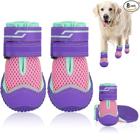 SlowTon Dog Shoes for Large Small Medium Dogs - Breathable Dog Boots for Summer Hot Pavement, Paw Protector for Outdoor Walking Winter Snow, Anti-Slip Rubber Dog Booties for Hardwood Floor (Pink, 5)