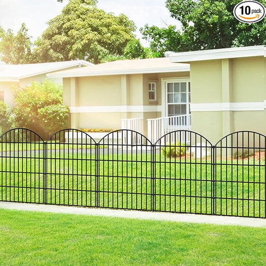 FOREHOGAR Metal Garden Fence 36in (H) x 23.3ft (L), 10 Panels + 11 Stakes Dog Fences Border Fence Animal Barrier, No Dig Garden Fencing for Yard Flower Bed Lawn Patio Outdoor, CTW3610 Black