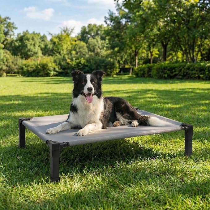 Elevated Dog Bed Raised Cooling Dog Cot for Large Dogs, Portable Indoor & Outdoor Pet Bed with No-Slip Feets Breathable Mesh Pet Bed for Camping Outdoor