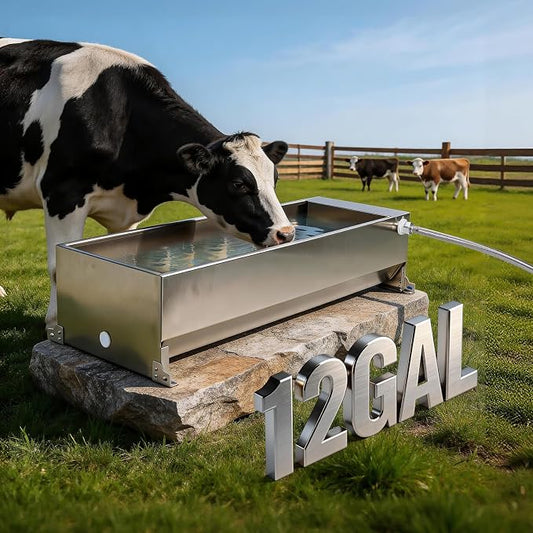 12Gal Automatic Livestock Water Trough, Stainless Steel Auto Dog Water Bowl Dispenser with Float Valve Kit, Self Filling Livestock Waterer Outdoor Extra Large Bowl for Dog Horse Goat Cow