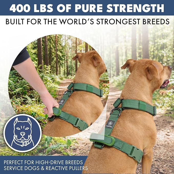 Spark Paws Comfort Control No Pull Dog Harness - Heavy Duty Front Clip | Safety Tested for Strong Breeds, w/ Metal Buckle & Top Handle – Padded Y-Straps Redirect Pulling. Solo or Matching Leash Set