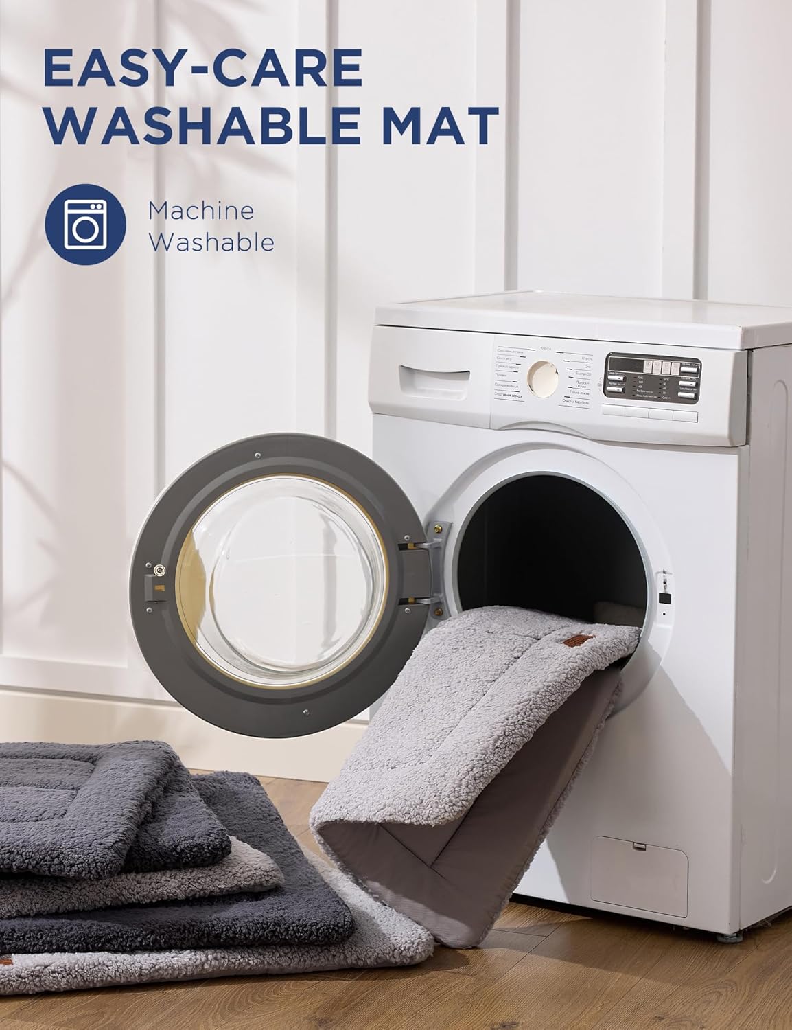 Joydeco Low Profile Dog Crate Mat Reversible Bed Pad, Washable Dog Pad Mat with Ultra Soft Fleece, Compact Design Kennel Beds Mats for Large Medium Small Pets, 35" x 23" Gray