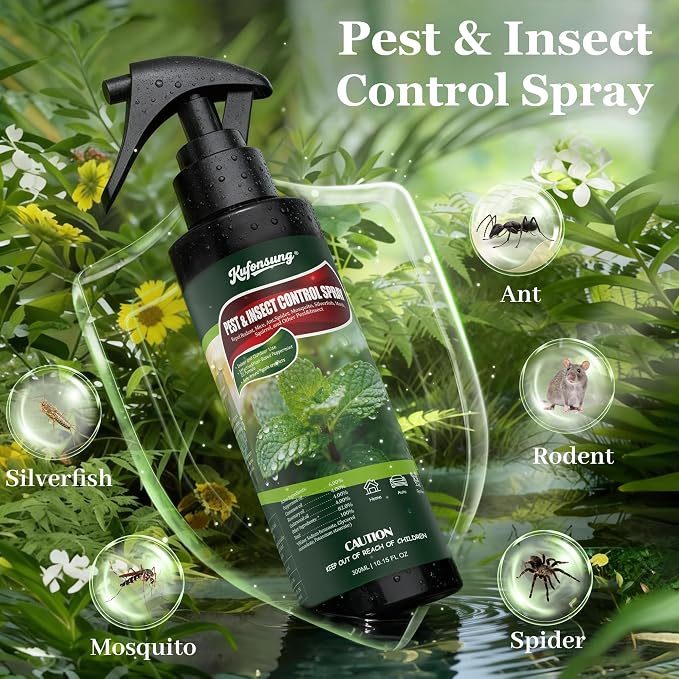 Peppermint Oil Spray for Rodents and Bugs,Indoor & Outdoor use | Natural Plant-Based Pest & Insect Repellent for Spider,Ant,Silverfish,Roach & More,Safe for Home,Pet & Family,10.15oz