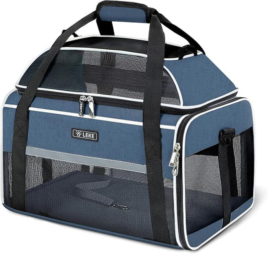 Lekereise Top-Expandable Pet Carrier 17x11x9.5 Inch Alaska Hawaiian Airline Approved Soft Sided Underseat to 12lbs Travel Carriers for Small Dogs and Cats with Locking Safety Zippers Anti-Scratch Mesh