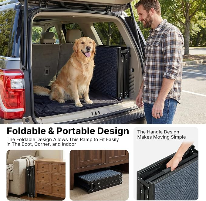 Veehoo Foldable Dog Ramp for Car Truck SUV Extra Large Wide 79" L 20" W | Outdoor Dog Ramp Heavy Duty for Pickup Trucks Minivan Portable Metal Pet Ramps for Injured Senior Dogs, Support up to 150lbs