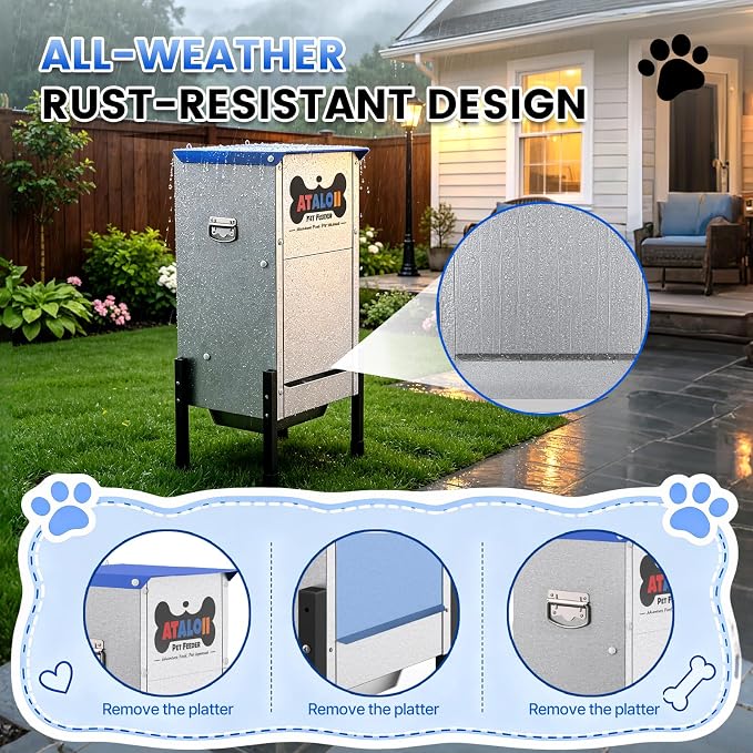 Automatic Dog Feeder 50 lbs — Height-Adjustable with Magnetic Door | Gravity Dog Feeder Dispenser, Large Capacity Self-Feeding Station for Small Medium Large Dogs, Indoor & Outdoor (Blue)
