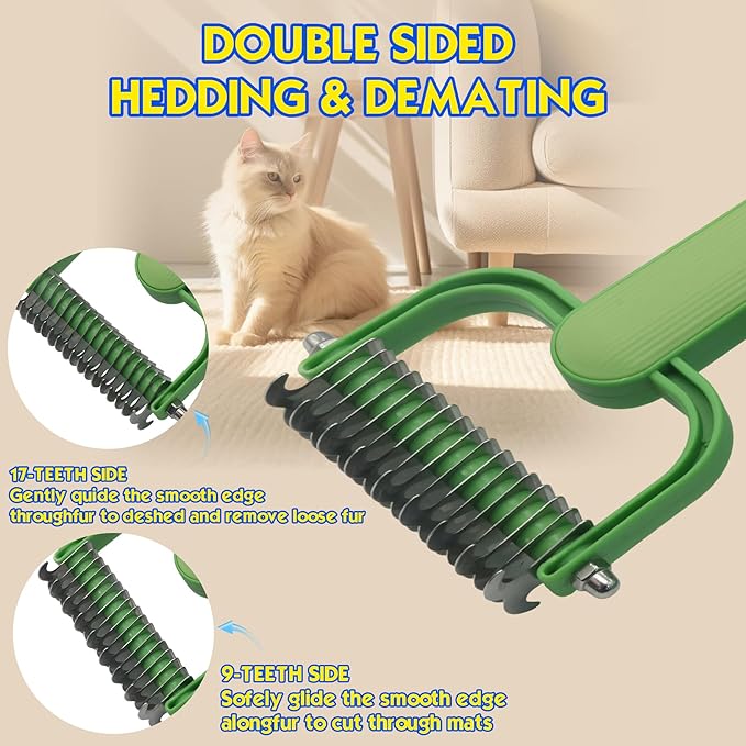 Pet Hair Removal Glove for Cats & Dogs, Five-Finger Electrostatic Reusable Magic Brush, Pet Hair Remover Tool on Carpet, Clothing, Laundry, Couch, Car Seat, with Pet Double-Sided Deshedding Brush-2Pcs