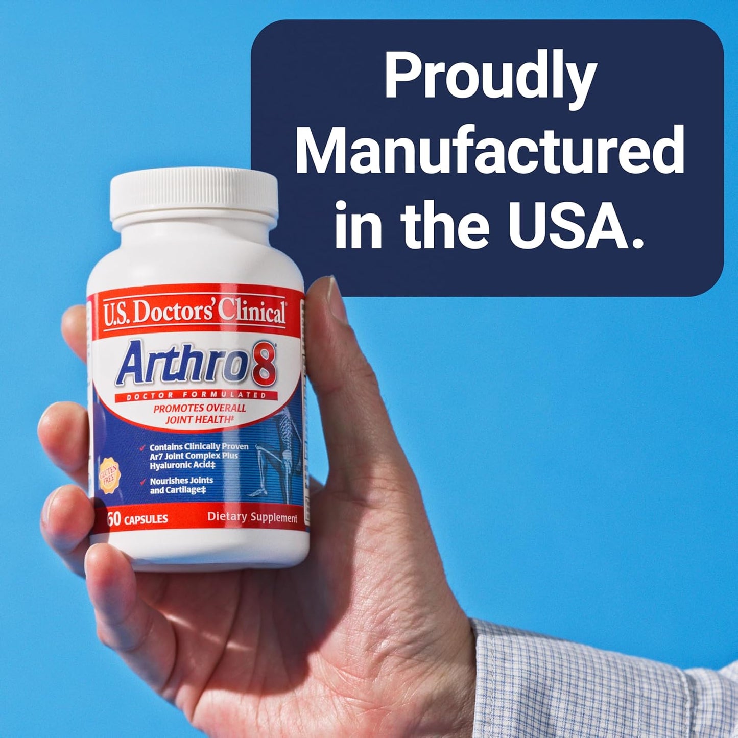 U.S. Doctors’ Clinical Arthro8 - Doctor-Formulated Joint Supplement + Hyaluronic Acid + Turmeric & Collagen for Flexibility, Mobility, & Strong Cartilage - 60 Capsules - 15/30-Day Supply