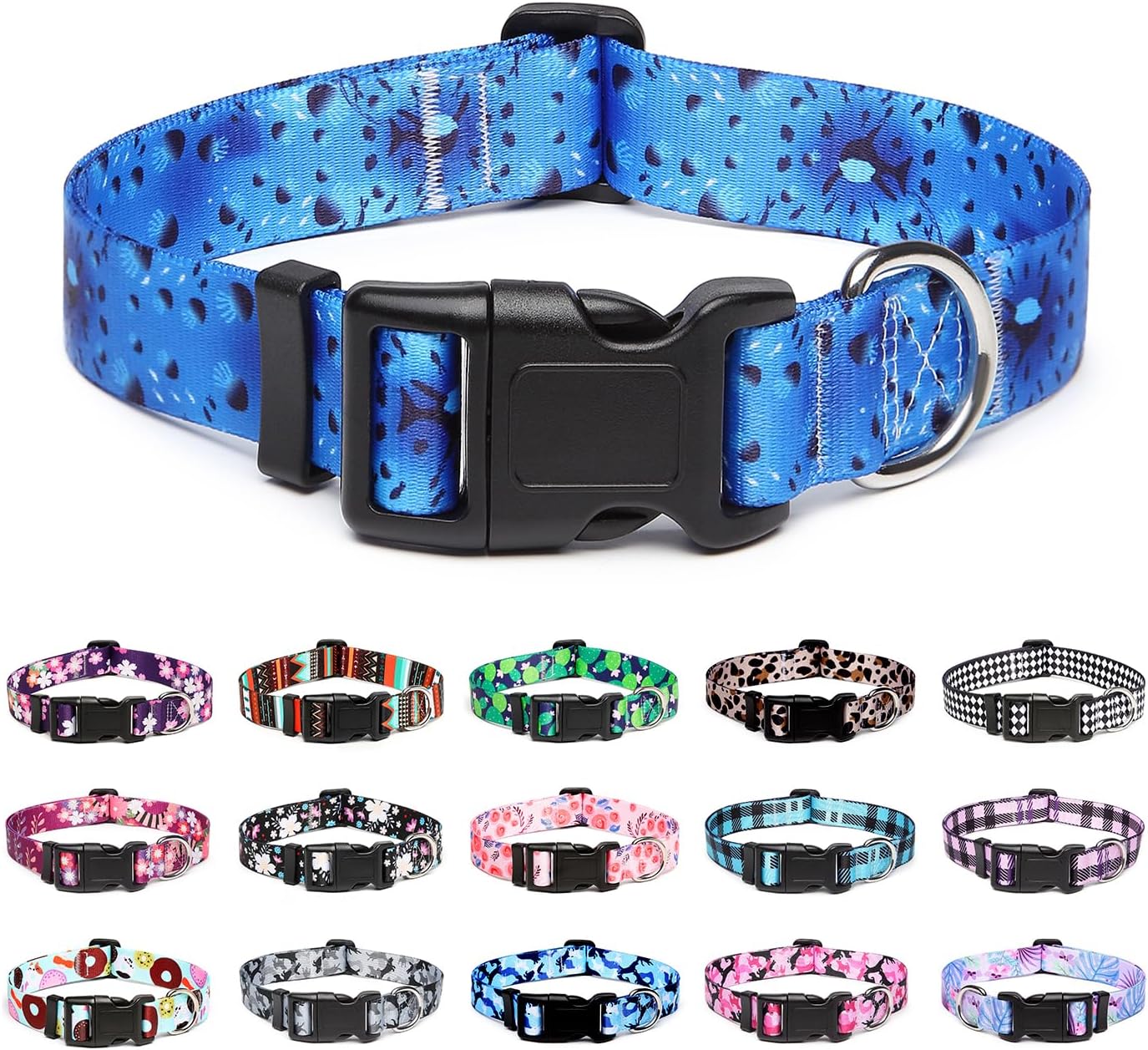 Mercano Adjustable Dog Collar - Special Design Patterns, Soft Nylon Comfortable Durable Pet Collar for Small Medium Large Dogs (L, Blue Ocean)