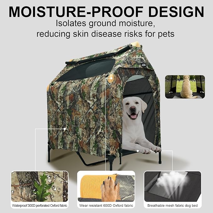 Large Dog House Outdoor - Weatherproof 2-in-1 Elevated Dog Bed Tent, Size M | 2-in-1 Elevated Dog Bed Tent, Weatherproof, Extra Large Dog House, Outdoor, Indoor