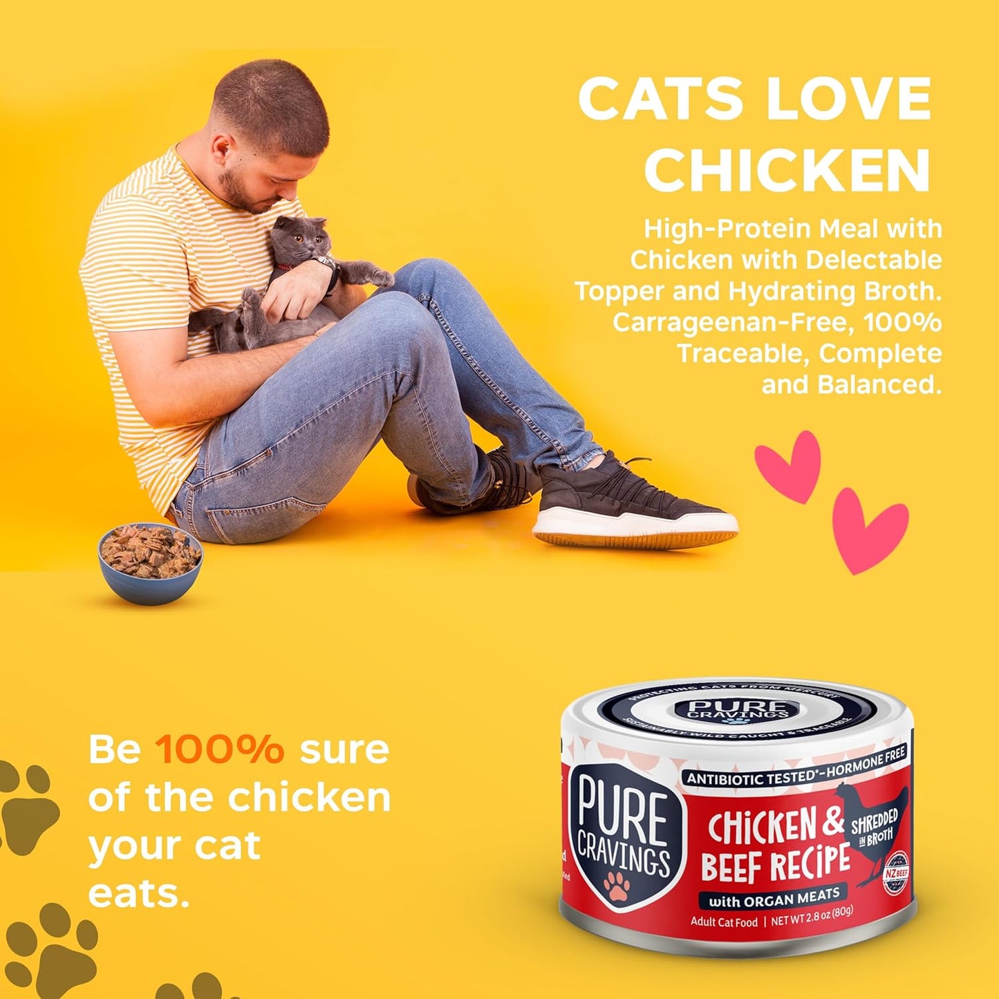 Chicken and Beef Recipe in Broth, Shredded Wet Cat Food, Grain-Free Protein, Non-GMO, 12 Pack