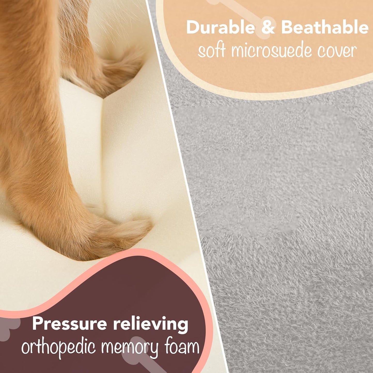 Friends Forever Orthopedic Dog Bed, Memory Foam Pet Sofa, Calming Dog Couch, Water Resistant Pet Bed, Washable Cover, Non-Slip Bottom, Chester, Grey, 25" x 20" x 5.5"