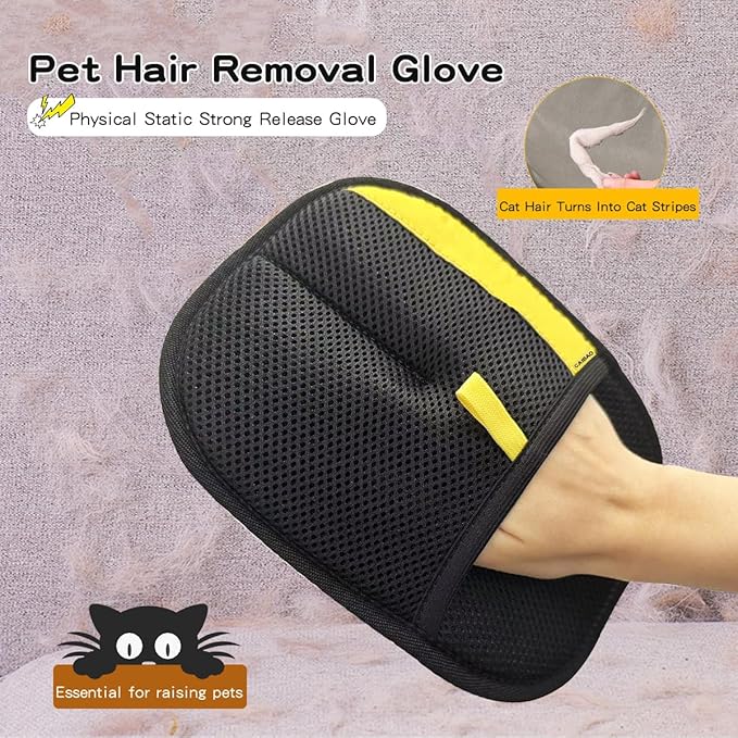 CAIBAO Electrostatic Pet Hair Removal Gloves: Quick Wiping - Reusable & Washable for Sofa Clothing Pet Beds Effortless Cats & Dogs Hair Remover for Busy Pet Owners (2pcs-Black)