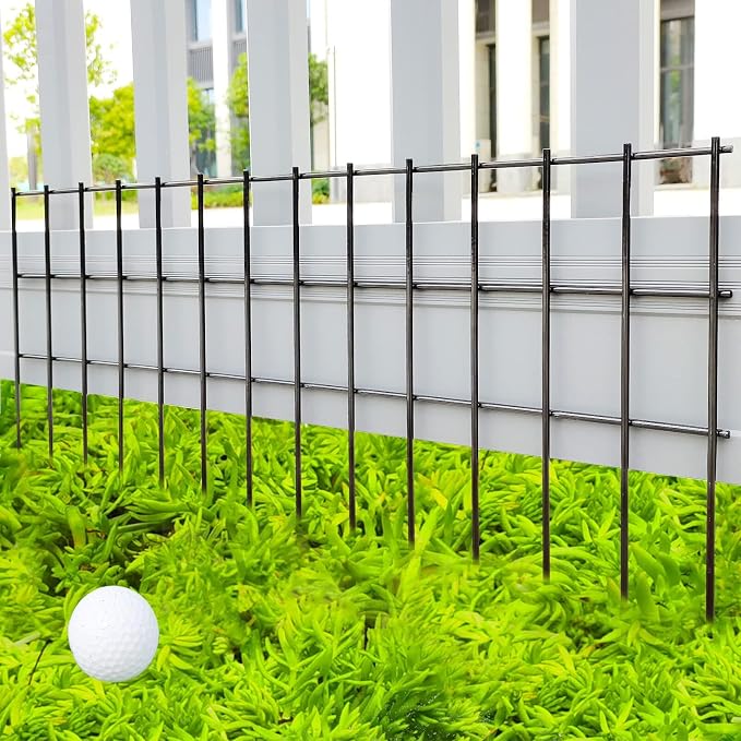Animal Barrier Fence 25ft(L) x15in(H),10Pack Black No Dig Fence,Anti-Rust Metal Fence for Dog Rabbit,Underground Decorative Garden Fencing, Dog Digging Deterrent for Outdoor Yard Patio