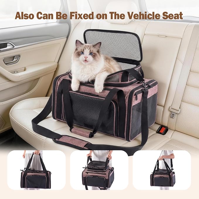 Cat Carrier Soft Sided, Expandable Pet Carrier for Medium Small Pets, Collapsible Travel Carrier with Hard Shell, 360° Panoramic Mesh, Washable Waterproof Pad | – 17.3×13.8×9.4 (Black)