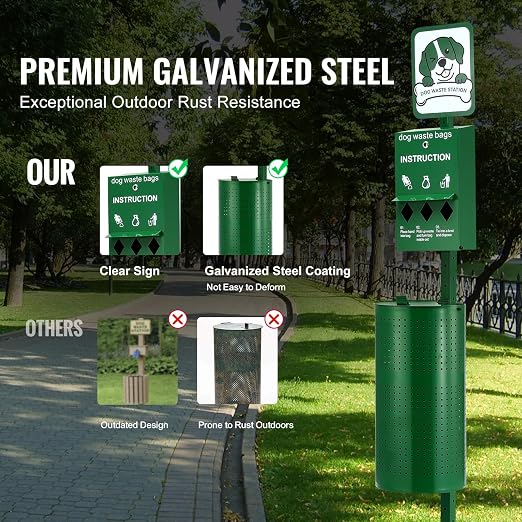 Happybuy Dog Waste Station, Commercial Pet Poop Station, 11.5 Gallon Waste Bin with 50 Can Liners, Bag Dispenser & 600 Waste Bags, Outdoor Dog Waste Disposal System for Backyard Use